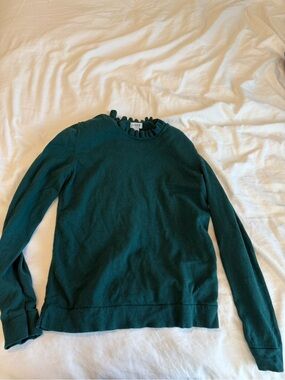J. Crew Factory Green Ruffle Crewneck Sweater